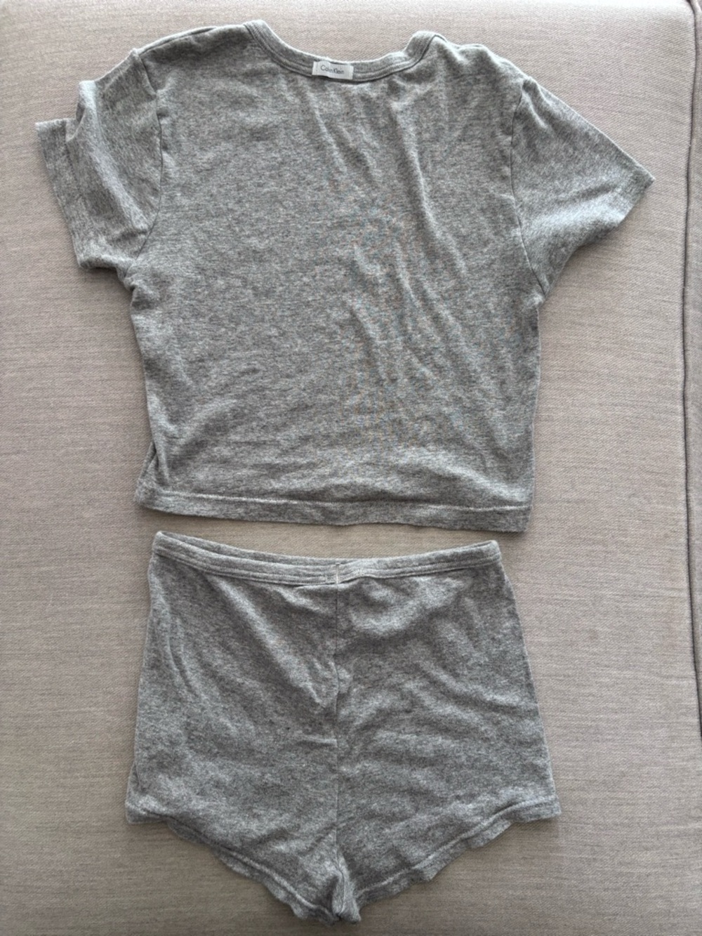 Calvin Klein Womens Baby Tee Crop Top and Shorts Boyshort Pajama Set Gray Small - Picture 4 of 4